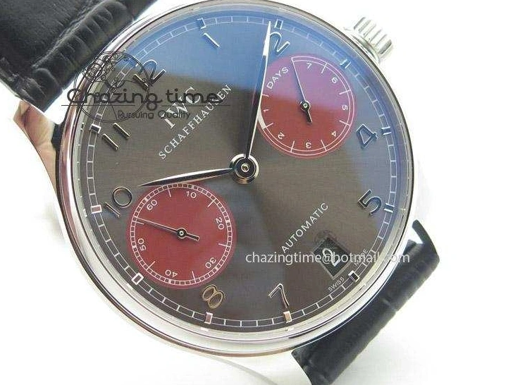 MIROTIME 0406 Portuguese Real PR IW500126 ZF 1:1 Best Edition Grey Red Dial On Black Leather Strap A52010 V Resilient 7333